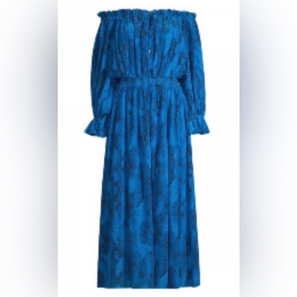 Elie Tahari  Long Sleeve Sundress Snake printed Silk Off-The-Shoulder Midi-Dress